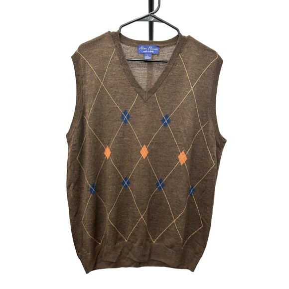 Alan Flusser Mens Brown Argyle Sweater Vest Sz L - Picture 1 of 7